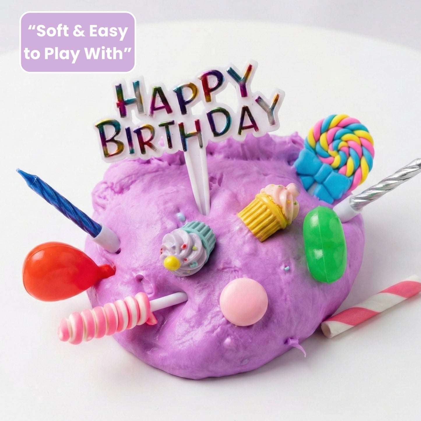 Happy Birthday Purple Slime Jar Kit – Grab & Go Sensory Slime Party Favor with Themed Charms for Kids