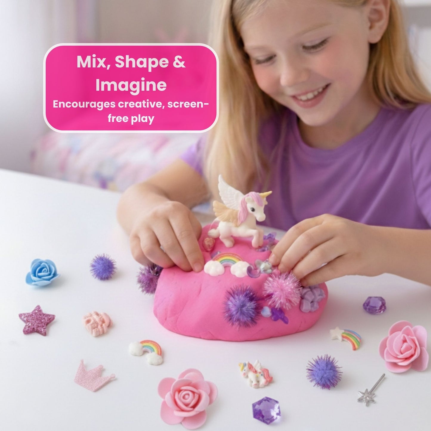 Unicorn Sensory Dough Jar Kit for Kids - Magical Activity with Mythical Charms & Sparkles - Travel Toy & Party Favor (Unicorn Sprinkle)
