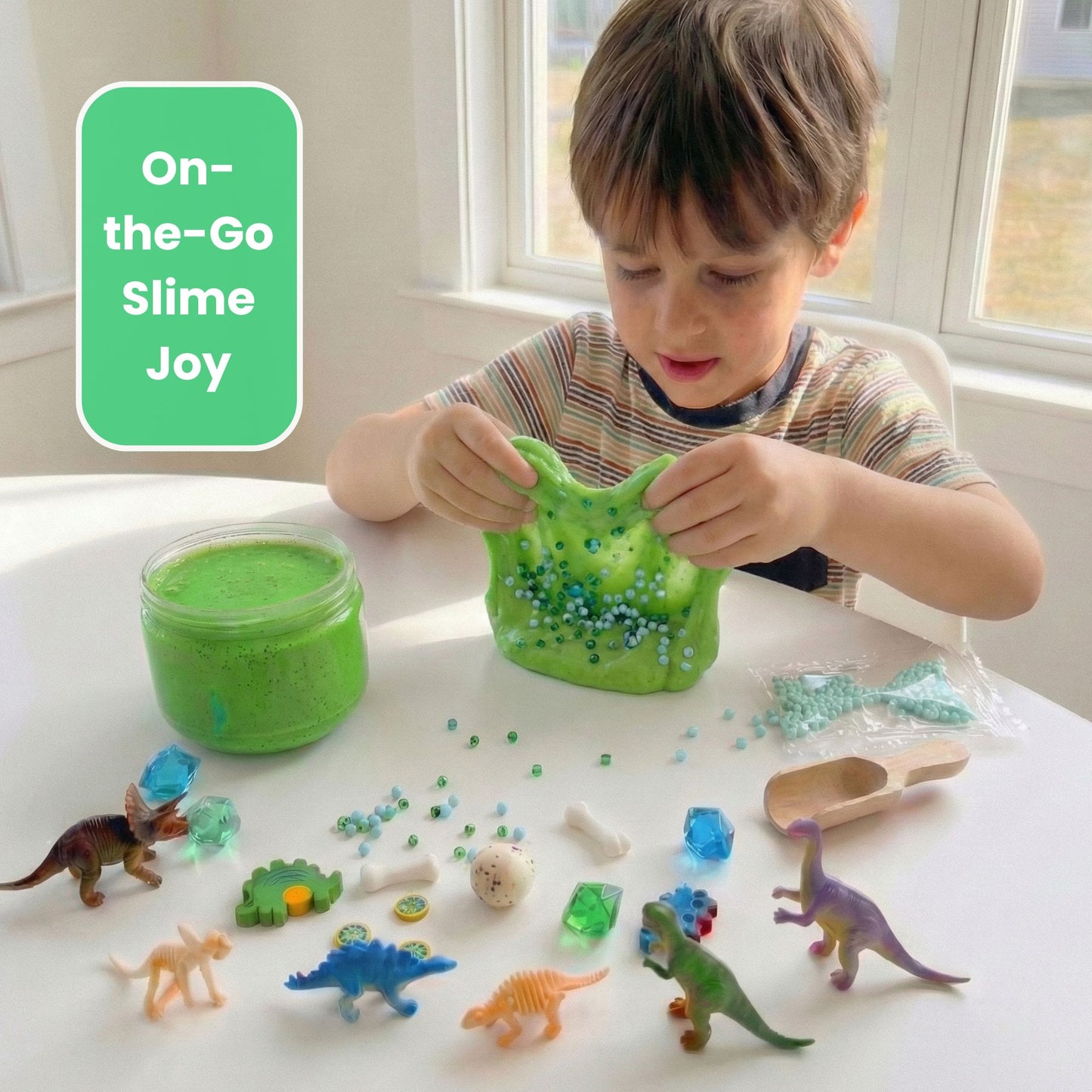 Dino Adventure Slime Jar Kit – Grab & Go Sensory Slime with Dinosaur Charms for Kids