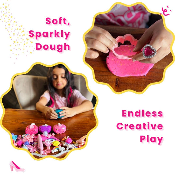 Pink Fairyland Dough Kit in Gift Box – Rainbow Princess Unicorn Theme | 4 Colors of Modeling Dough with Wooden Rolling Pin, Unicorn Cutter & Sparkling Charms (Pink Fairyland)
