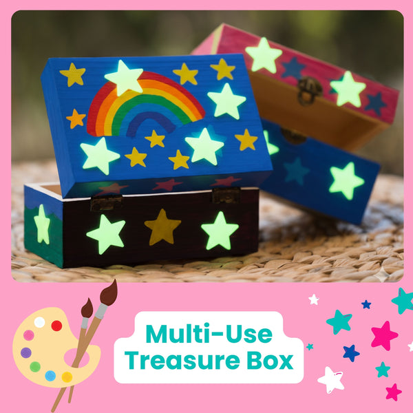 PlumoToys All-In-One DIY Wooden Treasure Box Painting Kit for Kids -Gift for Boys and Girls of All Ages, Use as Memory box Halloween box Jewelry box