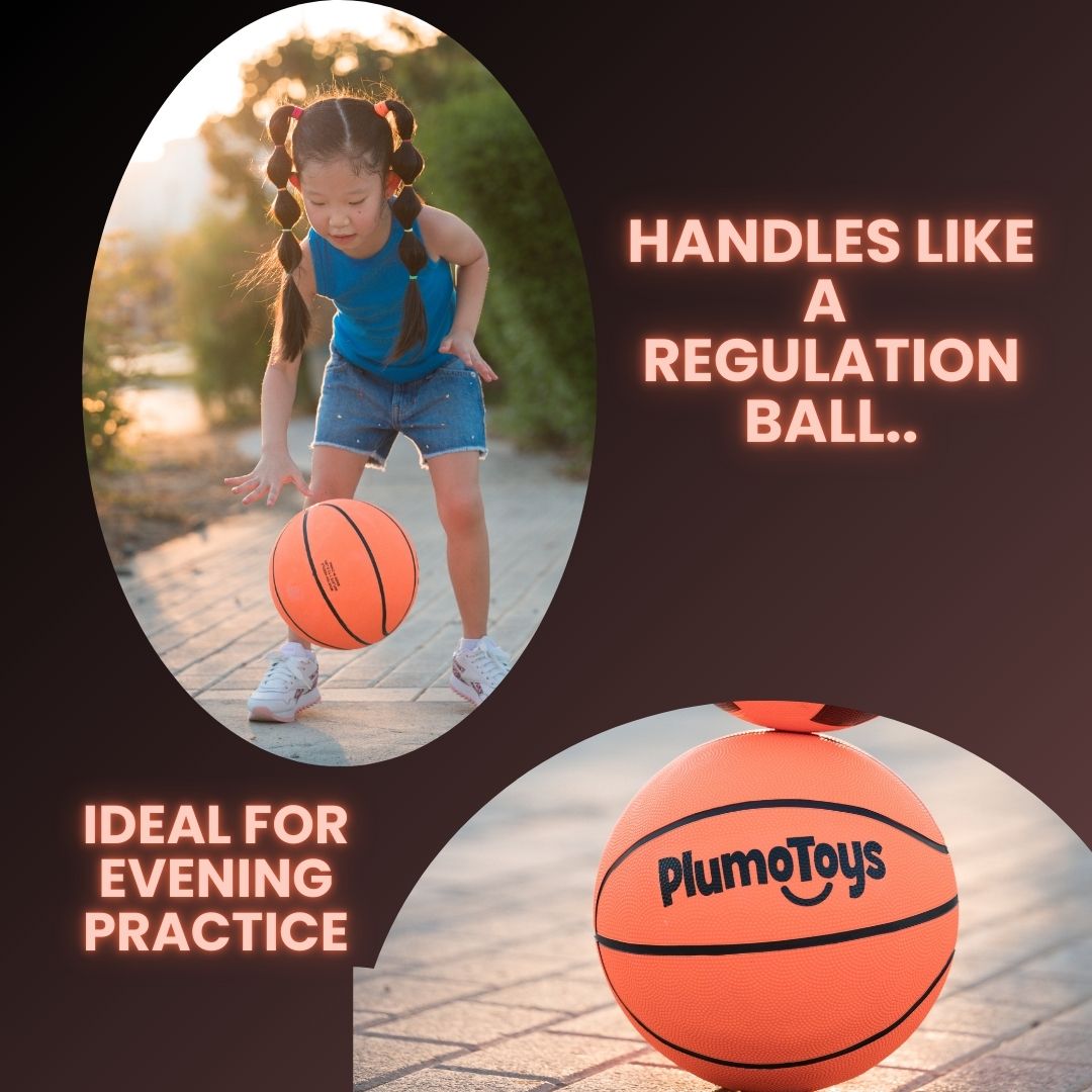 Plumotoys Glow in The Dark Basketball for Teen Boy | Glowing Red Basket Ball, Light Up LED Toy for Night Ball Games | Sports Stuff & Gadgets for Kids Age 8 Years Old and Up