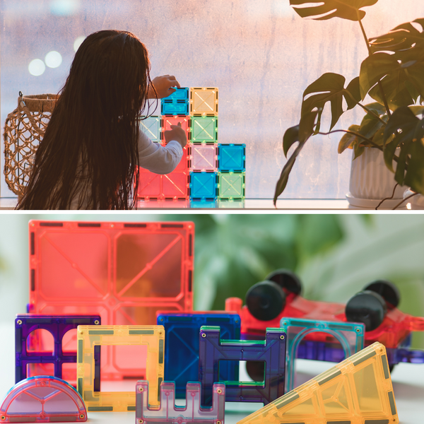 PlumoToys® 62 PCS Magnetic tiles|Educational Preschool building & construction toys Stimulates Creativity Fun Learning Teaches Shapes & Colors|Best Toys Gift|Ages 3 4 5 6 7 8 9+