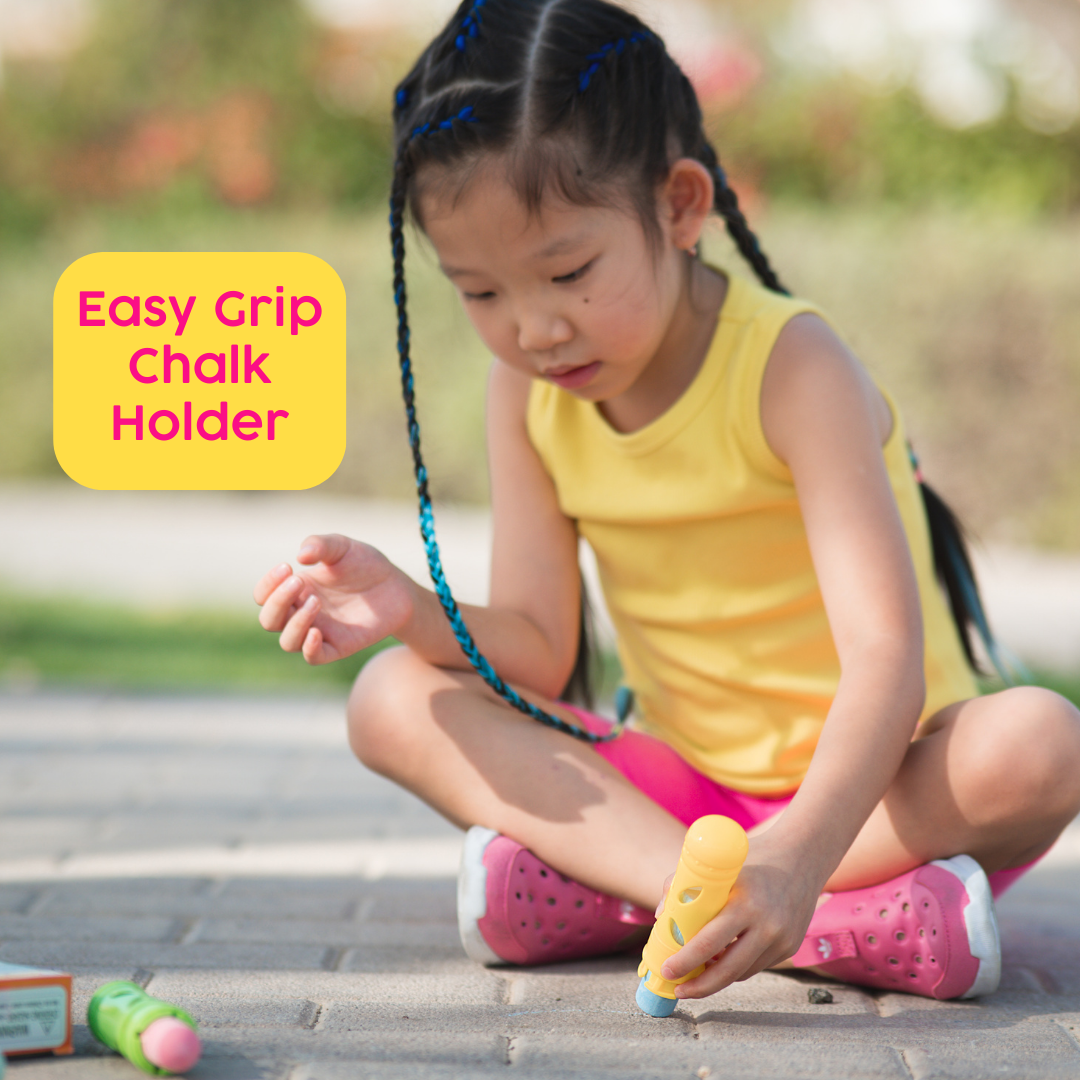 Sidewalk Chalk With 3 pcs Chalk Geometry Compass 3 chalk Holder Single Chalk Holder| Multi Colored Chalk Create Different Designs Creative Educational Preschool Toys for Girls Boys Ages 3+