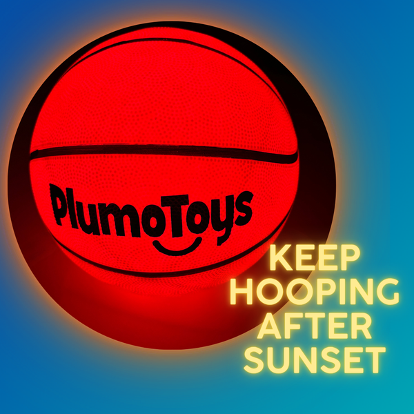 Plumotoys Glow in The Dark Basketball for Teen Boy | Glowing Red Basket Ball, Light Up LED Toy for Night Ball Games | Sports Stuff & Gadgets for Kids Age 8 Years Old and Up