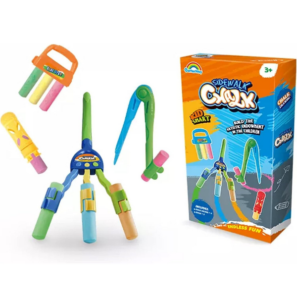 Sidewalk Chalk With 3 pcs Chalk Geometry Compass 3 chalk Holder Single Chalk Holder| Multi Colored Chalk Create Different Designs Creative Educational Preschool Toys for Girls Boys Ages 3+