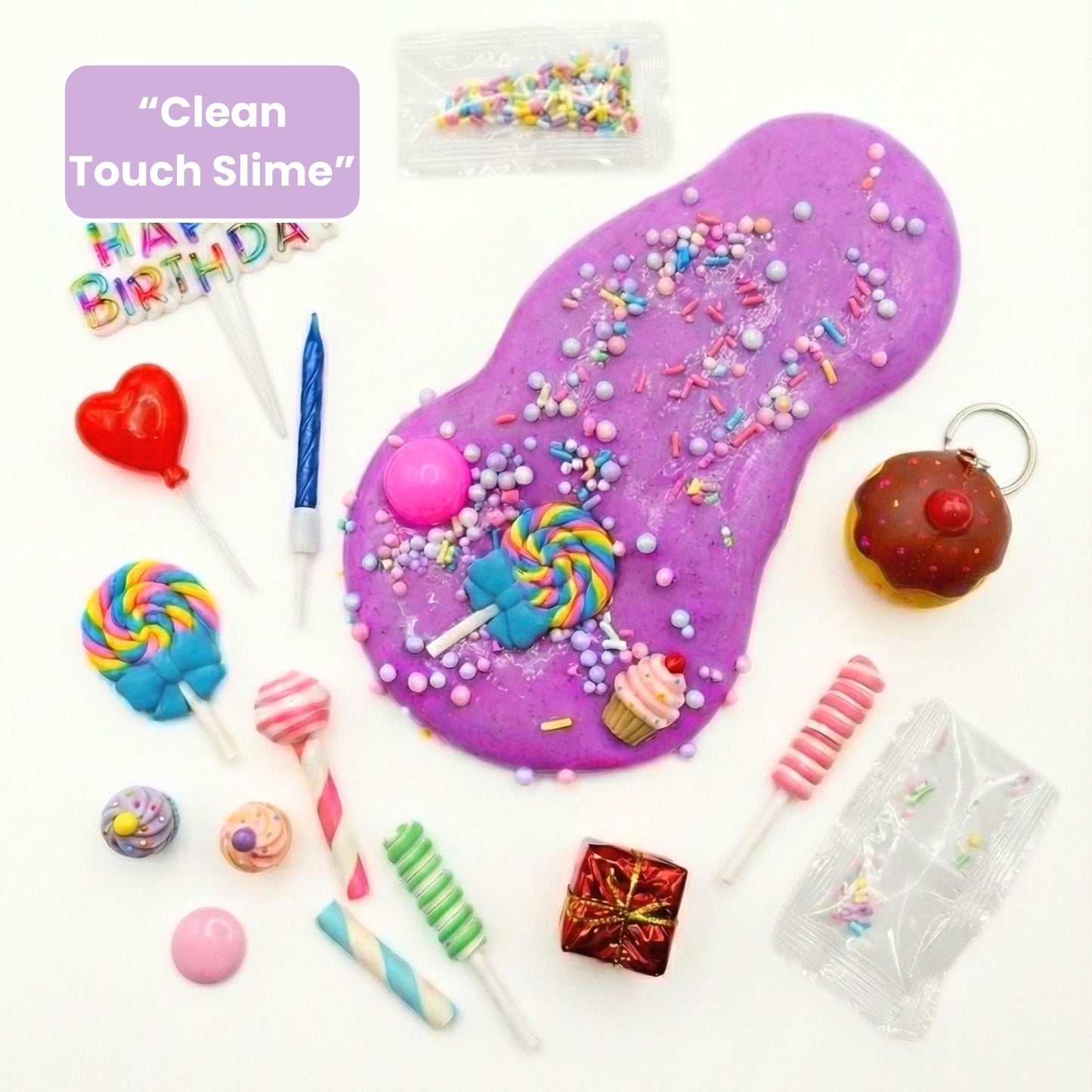 Happy Birthday Purple Slime Jar Kit – Grab & Go Sensory Slime Party Favor with Themed Charms for Kids