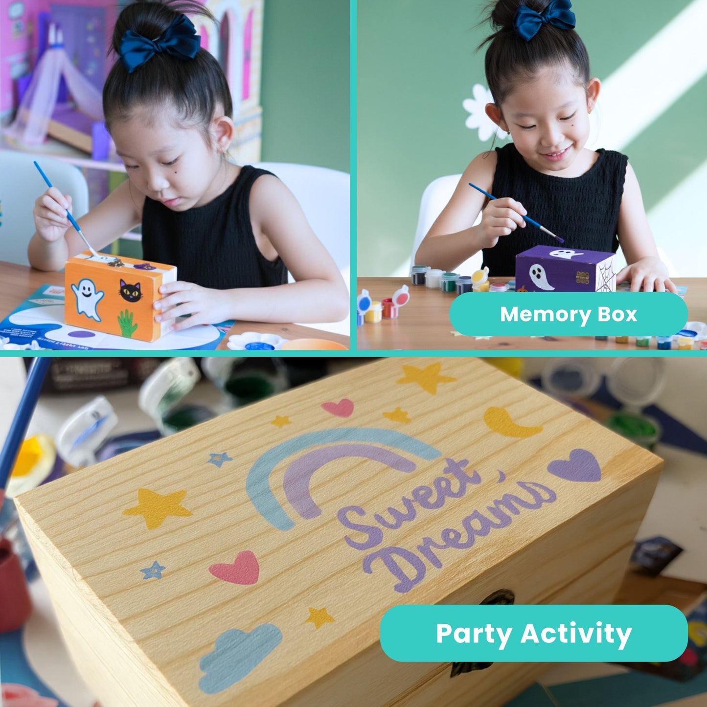 PlumoToys All-In-One DIY Wooden Treasure Box Painting Kit for Kids -Gift for Boys and Girls of All Ages, Use as Memory box Halloween box Jewelry box