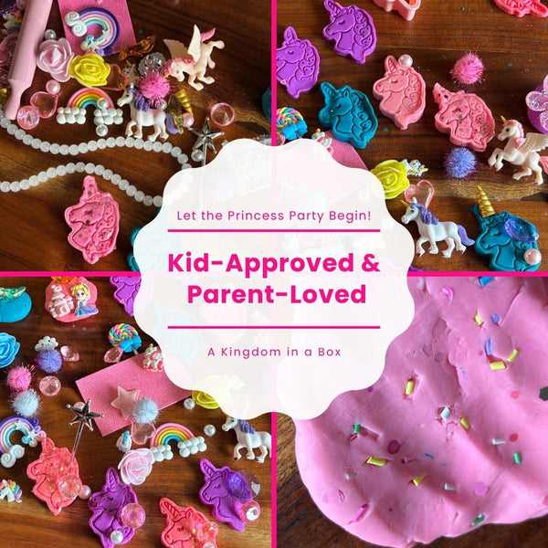 Pink Fairyland Dough Kit in Gift Box – Rainbow Princess Unicorn Theme | 4 Colors of Modeling Dough with Wooden Rolling Pin, Unicorn Cutter & Sparkling Charms (Pink Fairyland)
