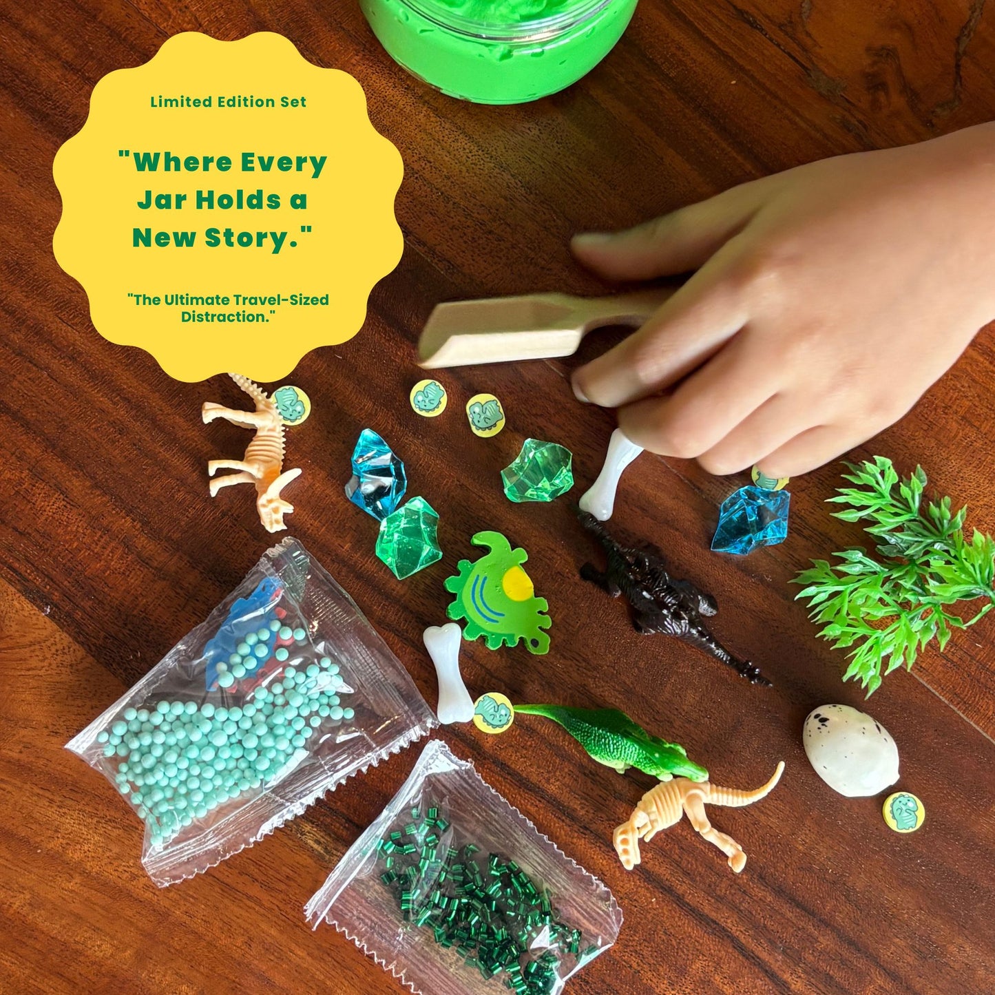 Dino Adventure Slime Jar Kit – Grab & Go Sensory Slime with Dinosaur Charms for Kids