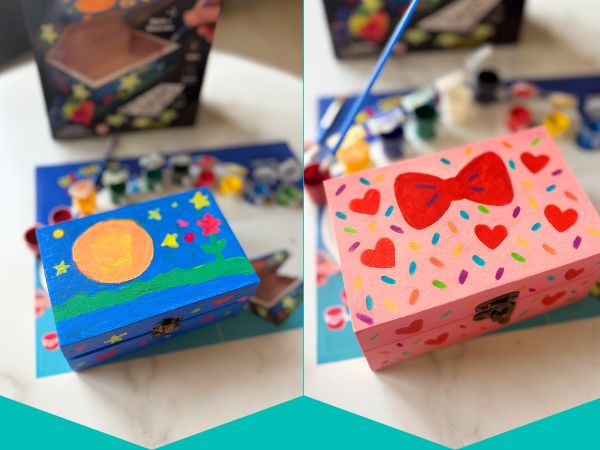 PlumoToys All-In-One DIY Wooden Treasure Box Painting Kit for Kids -Gift for Boys and Girls of All Ages, Use as Memory box Halloween box Jewelry box