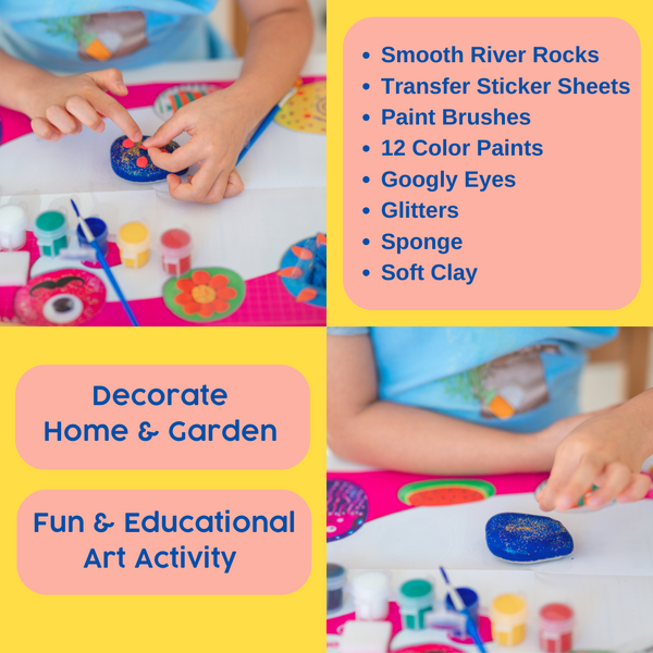 PlumoToys® Rock Painting Kit for Kids - Arts and Crafts for Girls & Boys Ages 6-12 - Craft Kits Art Set Supplies for Painting Rocks - Best Tween Paint Gift, Kids Activities Age 4 5 6 7 8 9 10