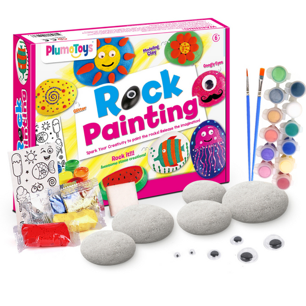 PlumoToys® Rock Painting Kit for Kids - Arts and Crafts for Girls & Boys Ages 6-12 - Craft Kits Art Set Supplies for Painting Rocks - Best Tween Paint Gift, Kids Activities Age 4 5 6 7 8 9 10