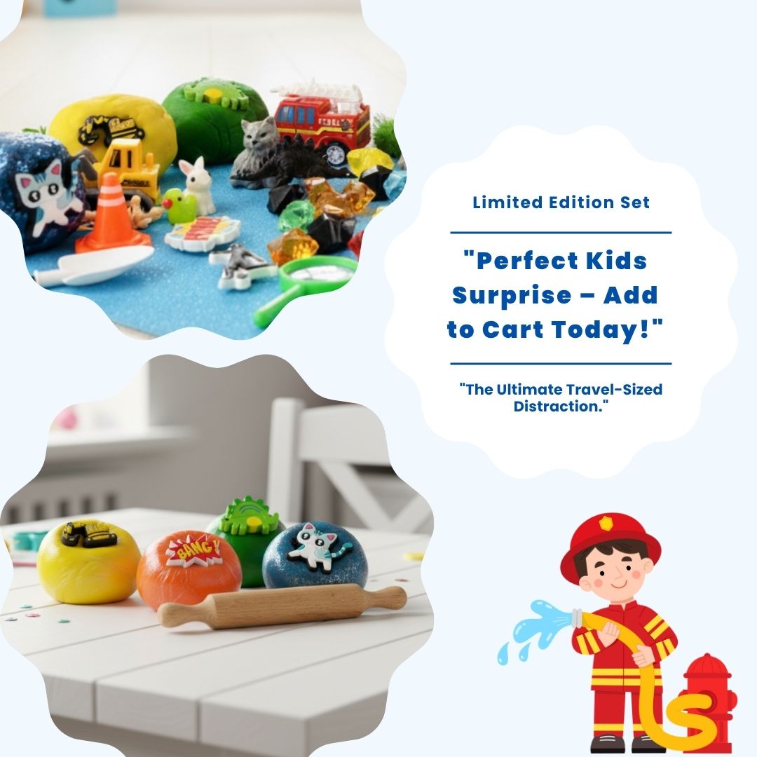 Adventure Braveland Creative Clay Kit – Blue Theme | 4 Colors of Modeling Clay with Wooden Rolling Pin, Dino, Sports, Firefighter & Hero Charms | Gift Box for Kids (Brave Adventureland)