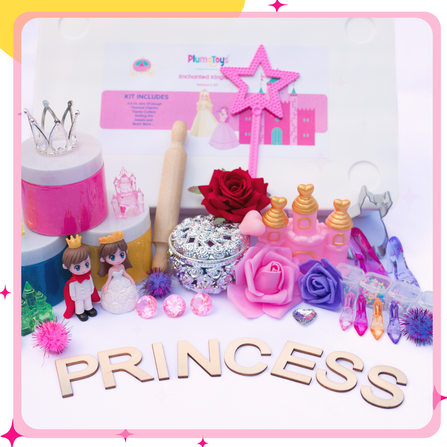 Princess Sensory Dough Kit – 3 Soft Dough Jars with Royal Charms & Tools – Creative Toys for Kids Ages 3-6, Screen-Free Indoor Activity for Girls and Boys