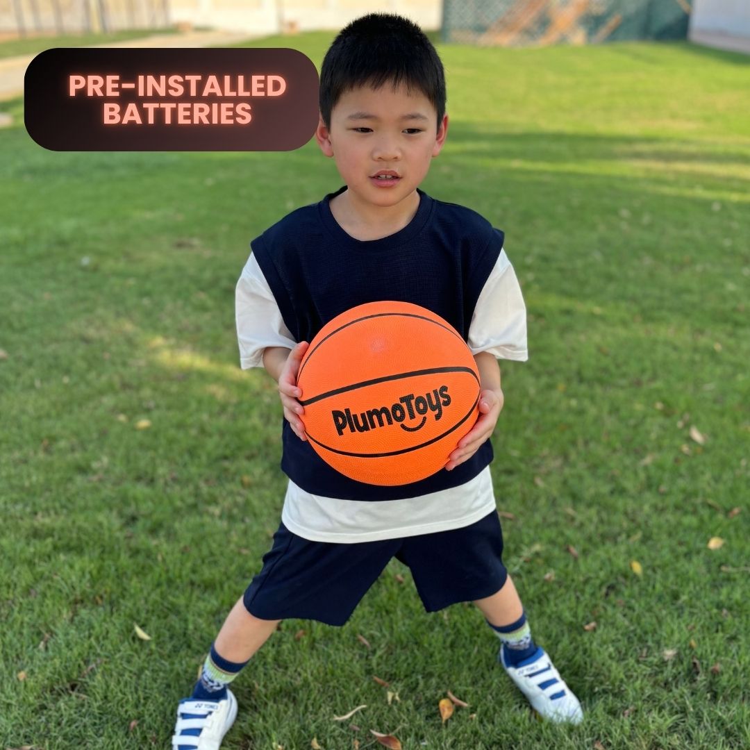 Plumotoys Glow in The Dark Basketball for Teen Boy | Glowing Red Basket Ball, Light Up LED Toy for Night Ball Games | Sports Stuff & Gadgets for Kids Age 8 Years Old and Up