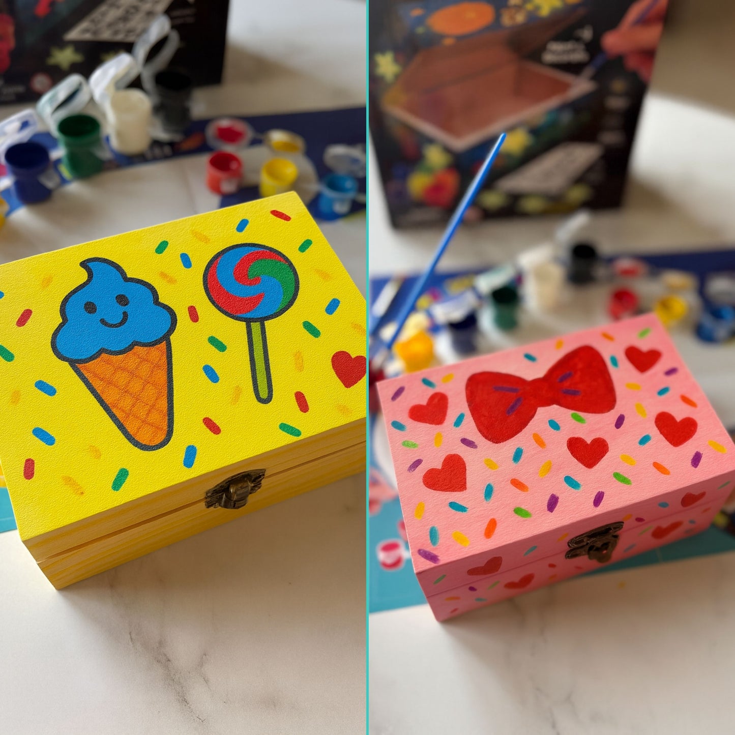 PlumoToys All-In-One DIY Wooden Treasure Box Painting Kit for Kids -Gift for Boys and Girls of All Ages, Use as Memory box Halloween box Jewelry box