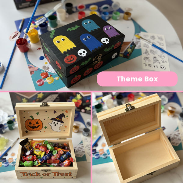PlumoToys All-In-One DIY Wooden Treasure Box Painting Kit for Kids -Gift for Boys and Girls of All Ages, Use as Memory box Halloween box Jewelry box