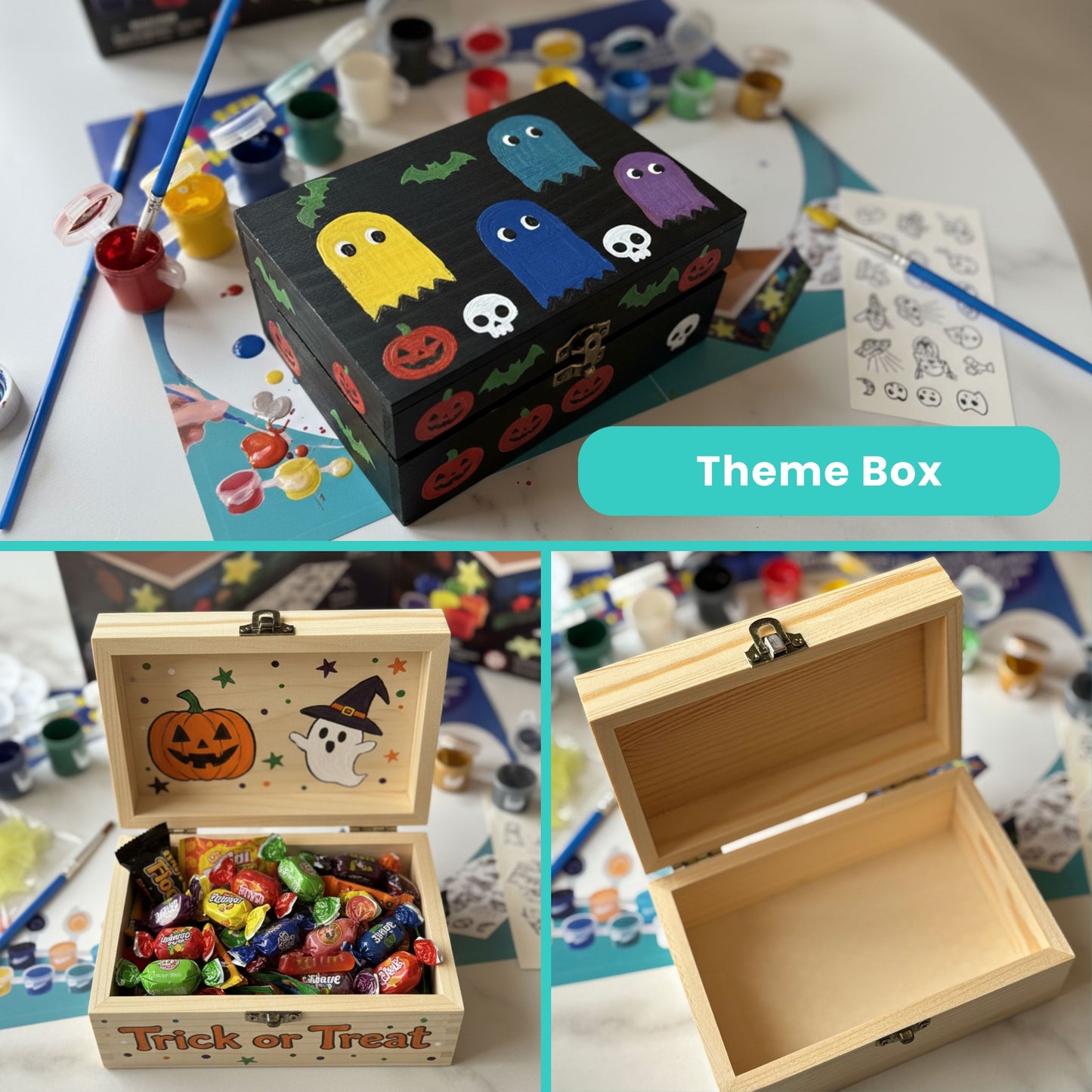 PlumoToys All-In-One DIY Wooden Treasure Box Painting Kit for Kids -Gift for Boys and Girls of All Ages, Use as Memory box Halloween box Jewelry box