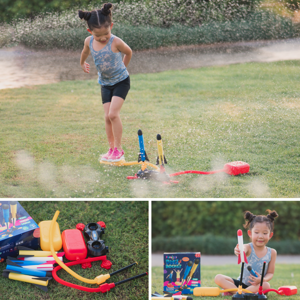 PlumoToys Dual Stomp Rocket Launcher Toy for Kids| Stomp Kids Foam Rockets With 6 Foam Rockets |Shoots Up to 100 Feet|Gift Toys for 3 4 5 6 7 8 9 10 11 Year Old Boys Girls