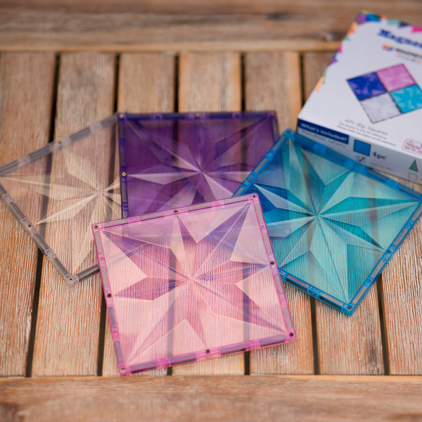 PlumoToys 4 PCs Large Magnetic Base Plate Magnetic tile expanded pack toys for girls boys STEM education building blocks for kids ages 6,7,8,9,10