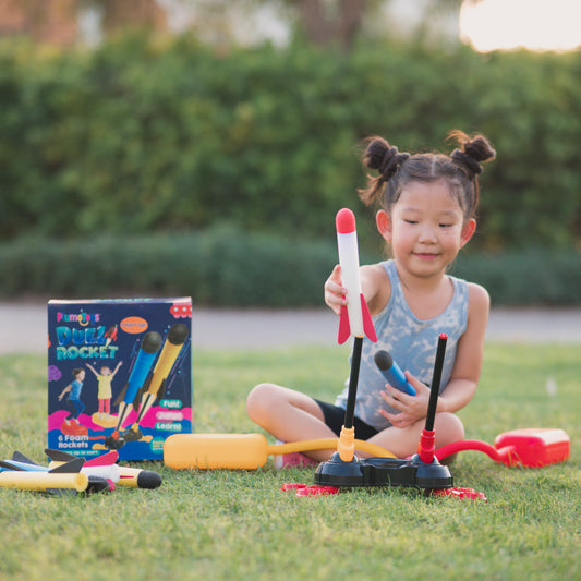 PlumoToys Dual Stomp Rocket Launcher Toy for Kids| Stomp Kids Foam Rockets With 6 Foam Rockets |Shoots Up to 100 Feet|Gift Toys for 3 4 5 6 7 8 9 10 11 Year Old Boys Girls