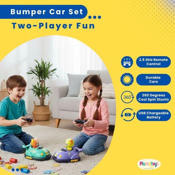 2 Player RC Bumper Car Set – Remote Control Battle Cars with Drivers, Dual Remote Cartoon Racing Vehicles for Kids