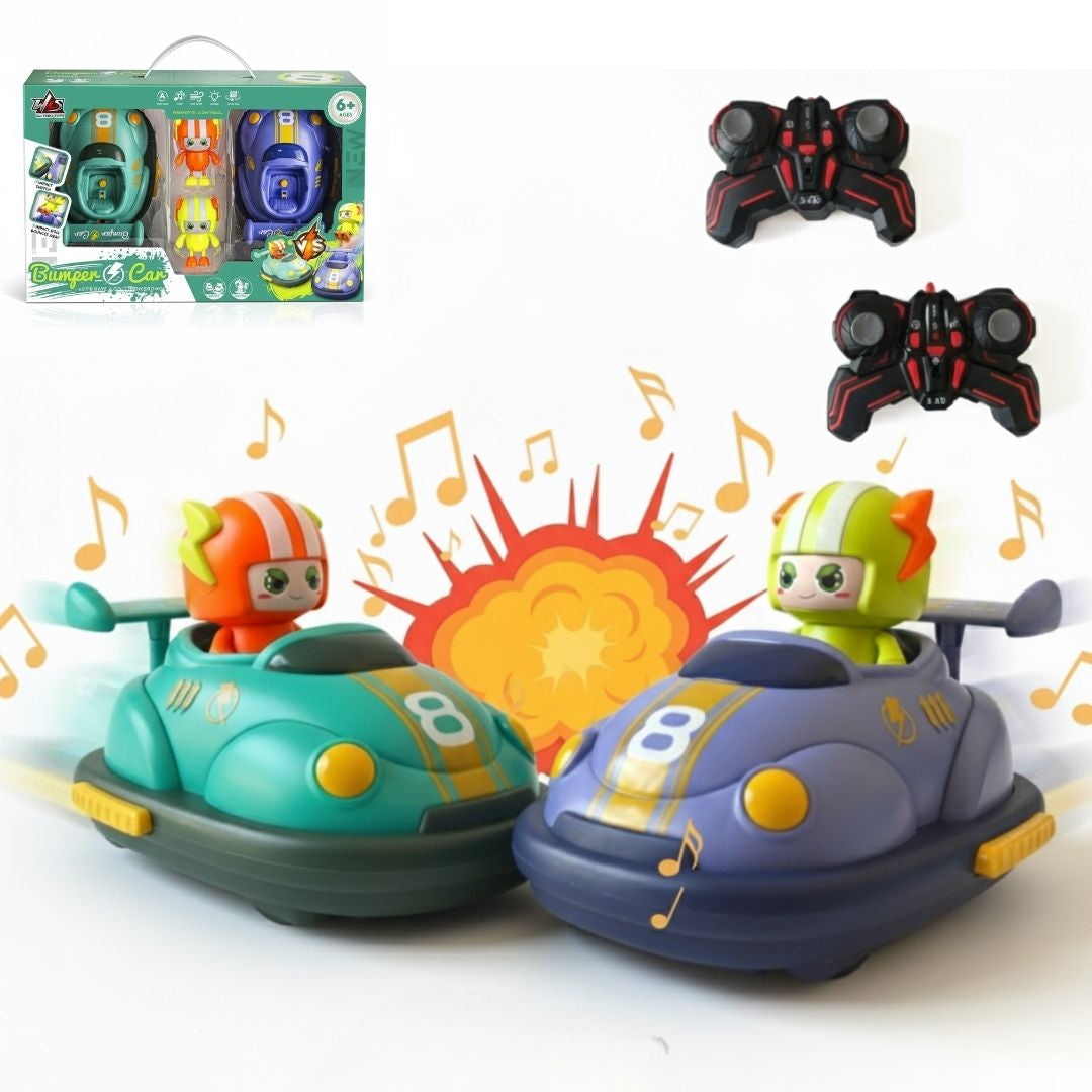 2 Player RC Bumper Car Set – Remote Control Battle Cars with Drivers, Dual Remote Cartoon Racing Vehicles for Kids