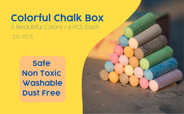 PlumoToys® 20 Pcs Chalk Set 5 beautiful Colors art and craft activity, washable, sidewalk chalk for schools and homes