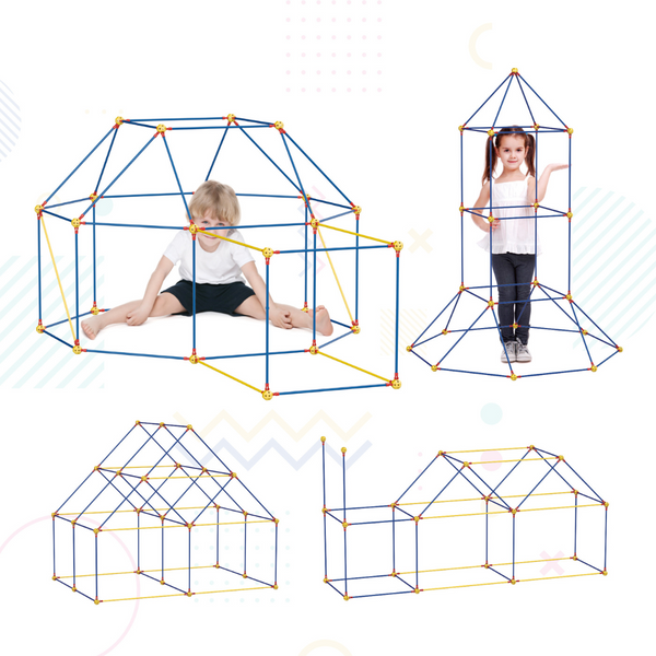 PlumoToys® 90 PCS Fort Building Kit Construction Toys for kids Gift | Build Indoor Outdoors Rocket Ship Play Tent Tower Castles Tunnels Boat Educational STEM toys for Boys Girls Age 5,6,7,8,9,10+